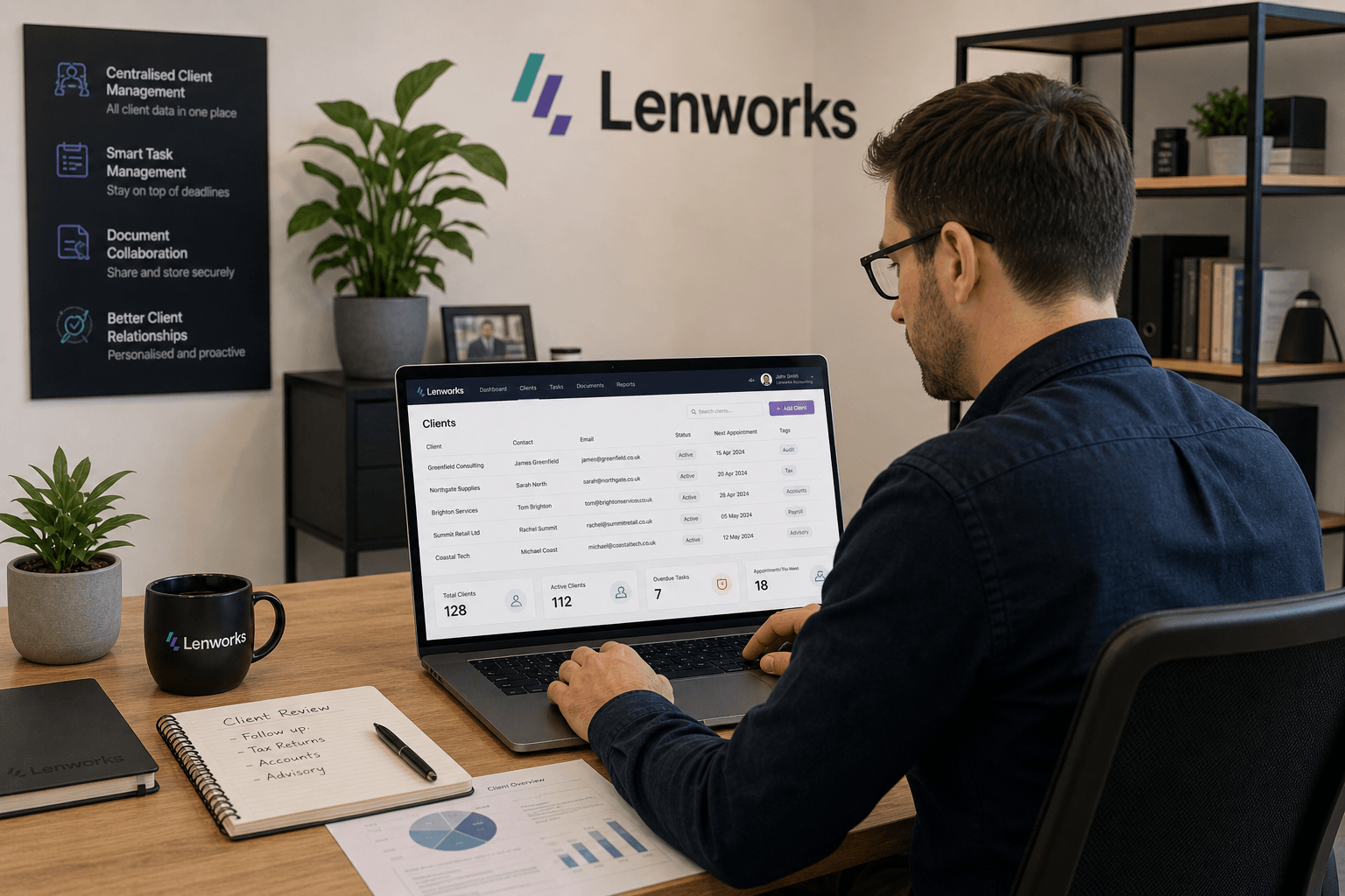 Tax professional reviewing CRM options on a laptop to manage client relationships at their accounting firm