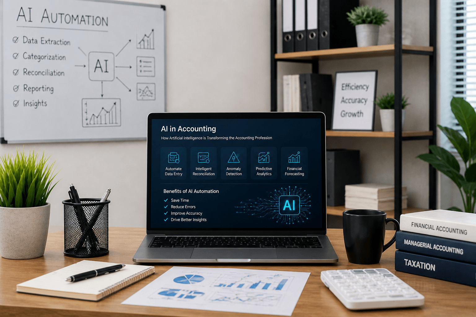 reviewing AI automation tools on a laptop to understand how artificial intelligence is changing the accounting profession